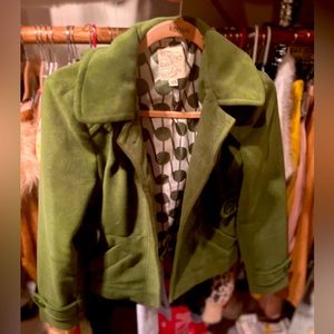 Tulle Anthropologie Green Peacoat Jacket Size XS